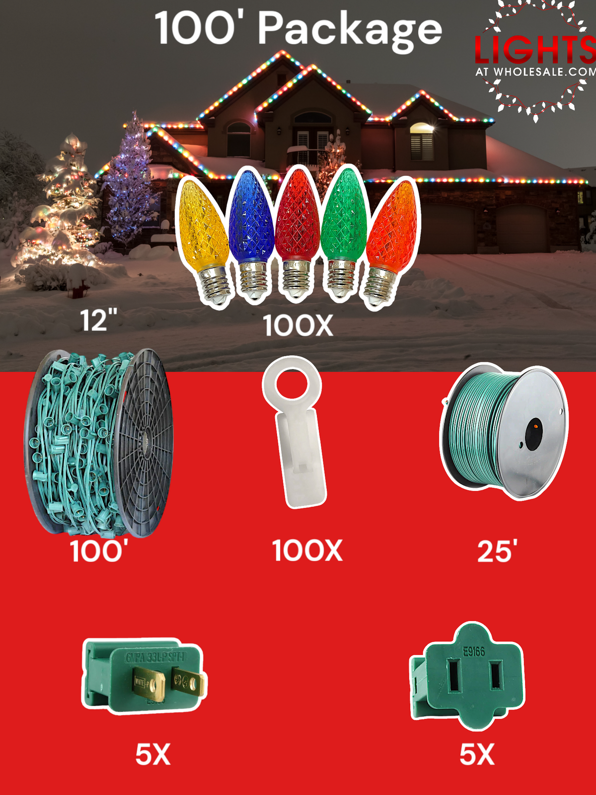 C9 LED 100&#39; &amp; 125&#39; Christmas Light Pro Packages