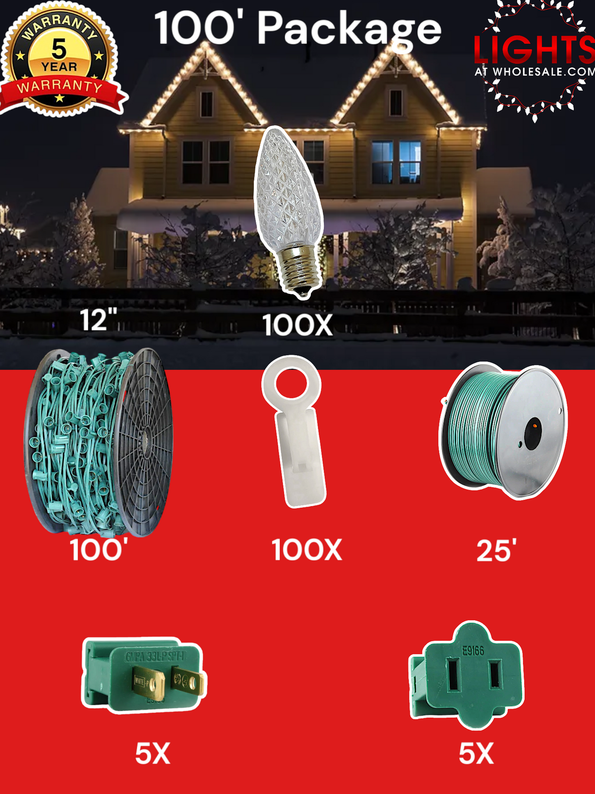C9 LED 100&#39; &amp; 125&#39; Christmas Light Pro Packages