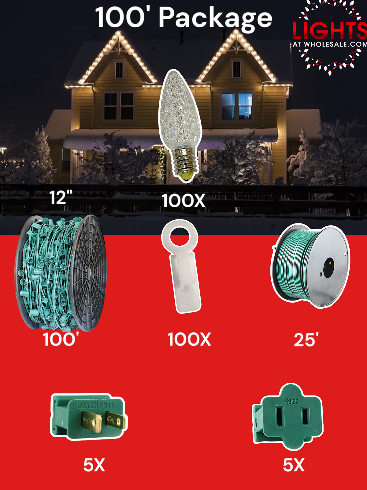 C9 LED 100&#39; &amp; 125&#39; Christmas Light Pro Packages