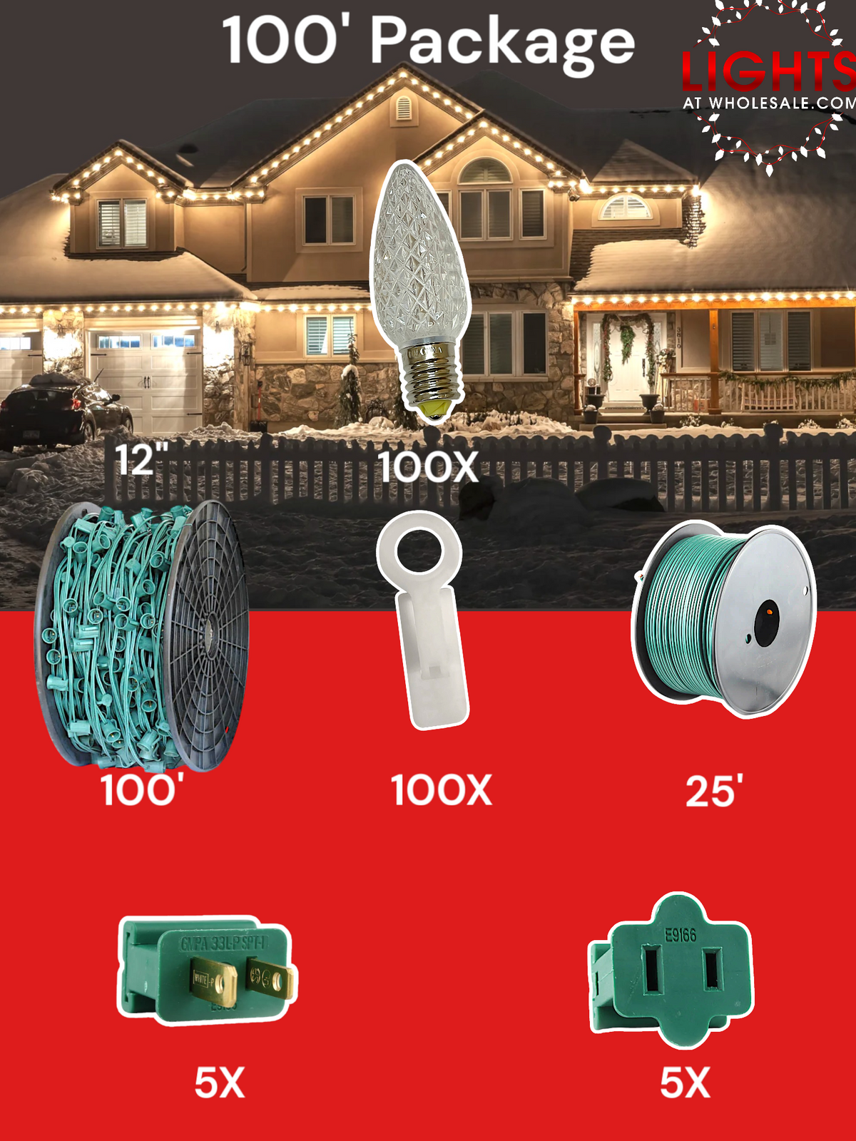 C9 LED 100&#39; &amp; 125&#39; Christmas Light Pro Packages