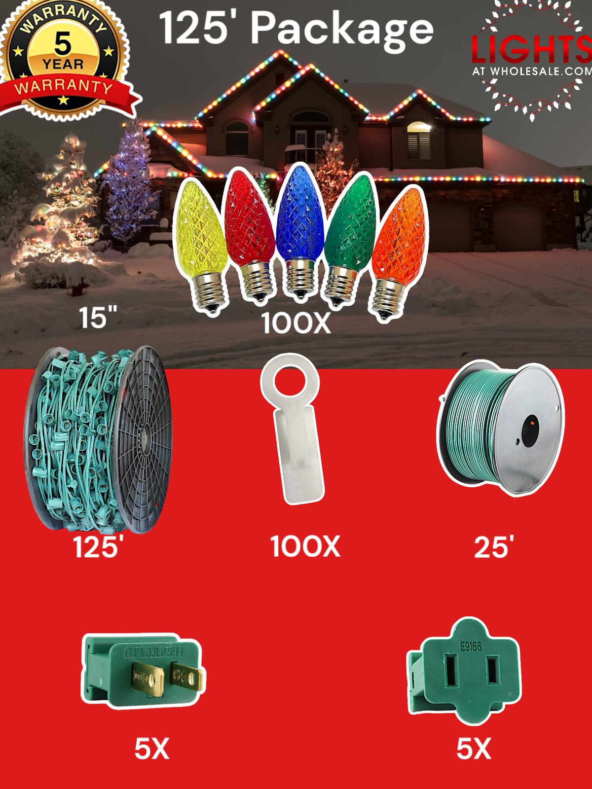 C9 LED 100&#39; &amp; 125&#39; Christmas Light Pro Packages