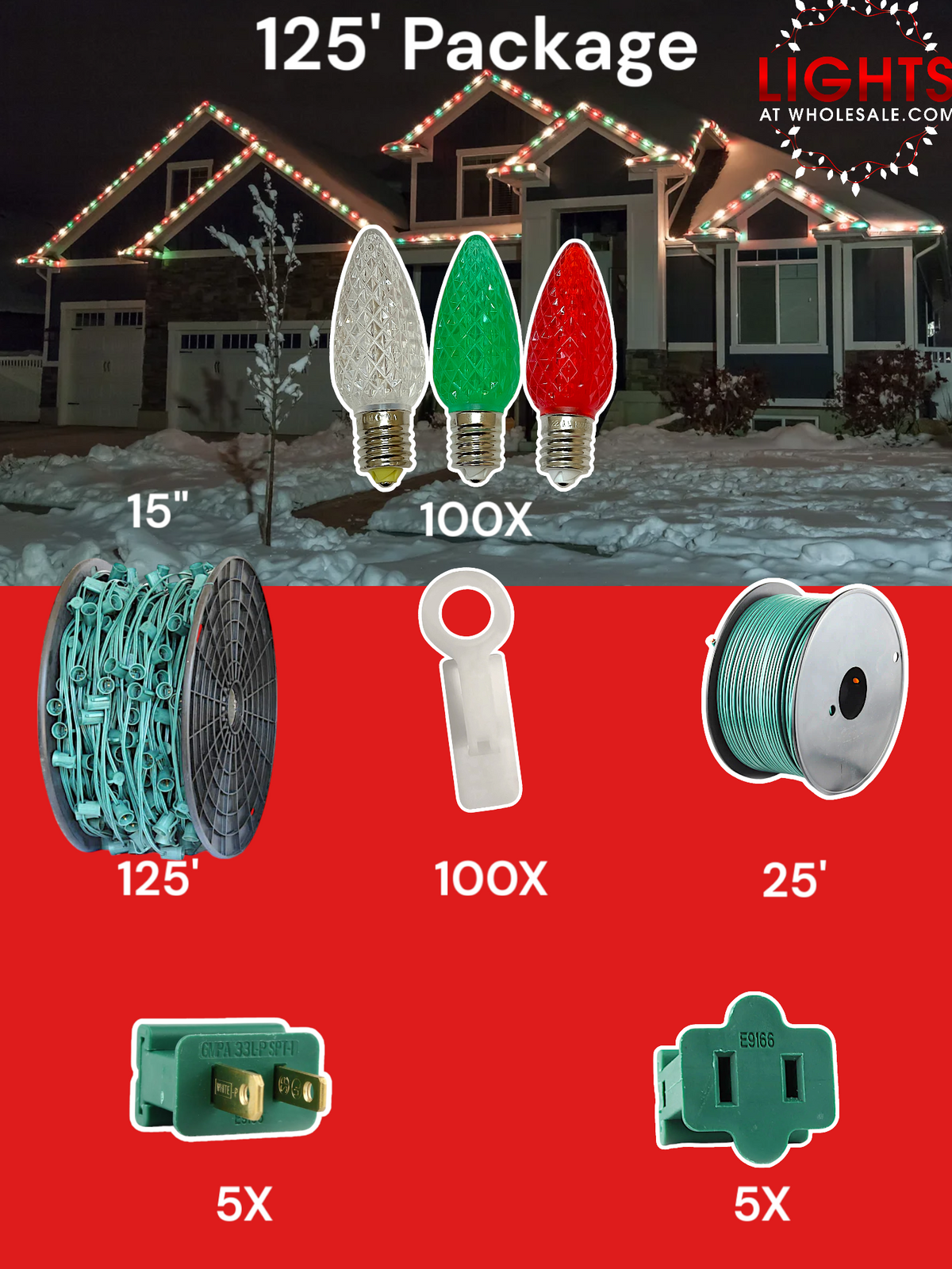 C9 LED 100&#39; &amp; 125&#39; Christmas Light Pro Packages