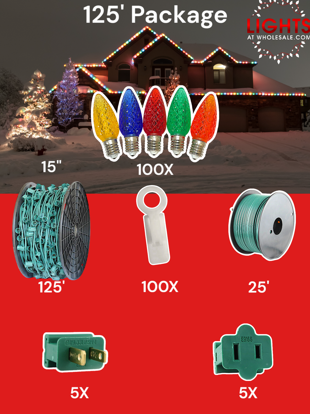 C9 LED 100&#39; &amp; 125&#39; Christmas Light Pro Packages