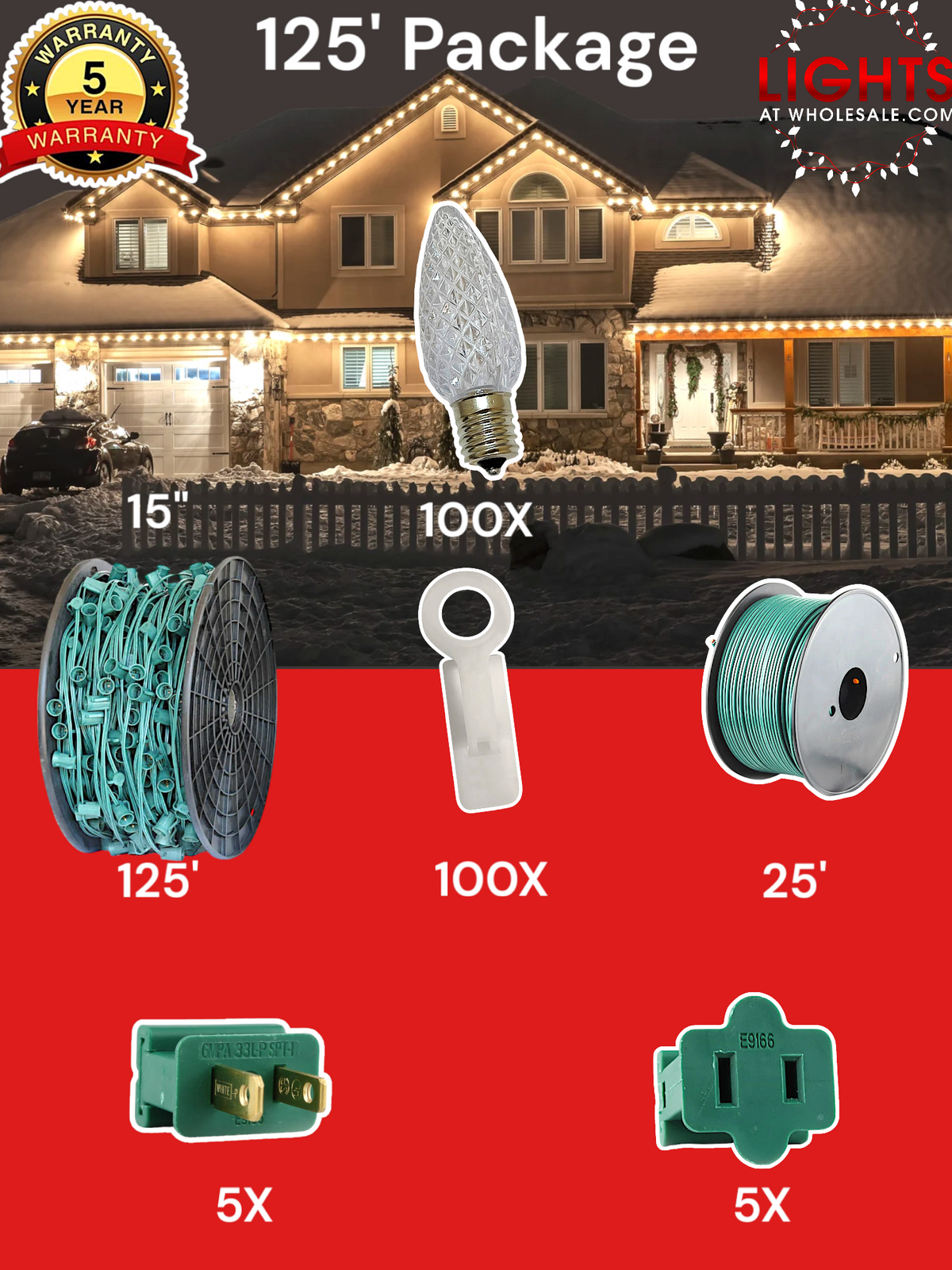 C9 LED 100&#39; &amp; 125&#39; Christmas Light Pro Packages