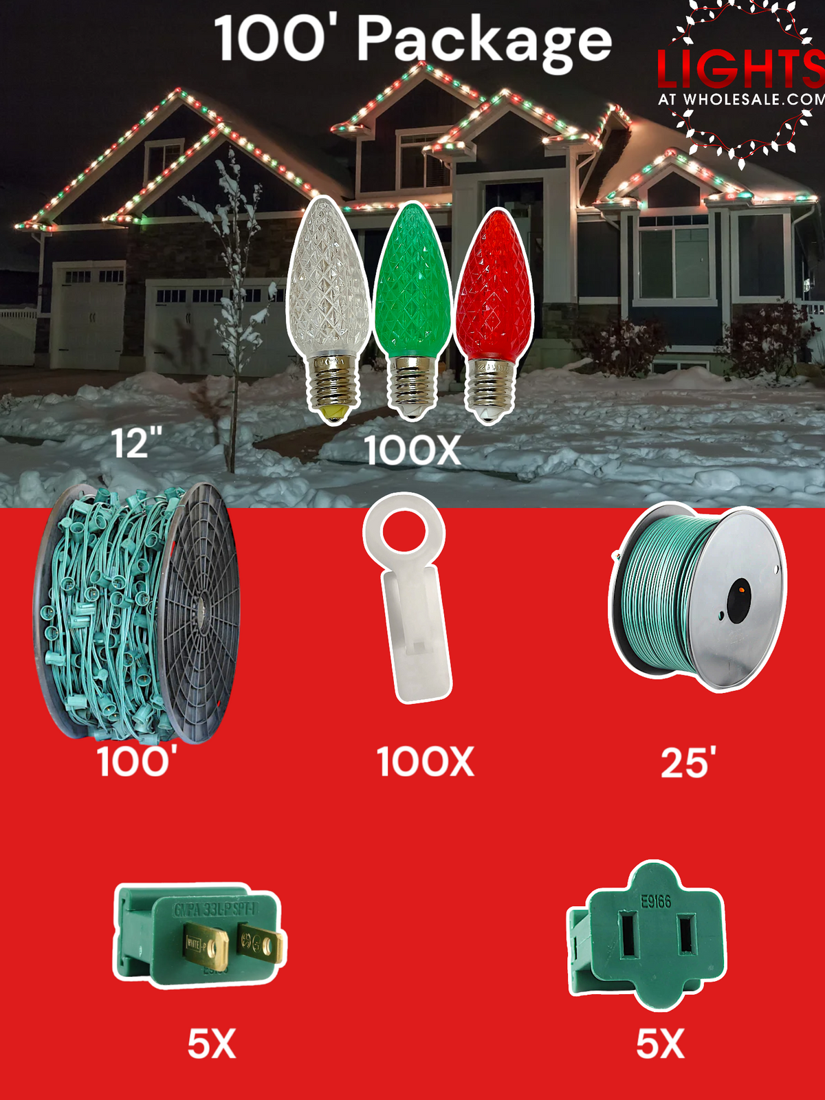 C9 LED 100&#39; &amp; 125&#39; Christmas Light Pro Packages