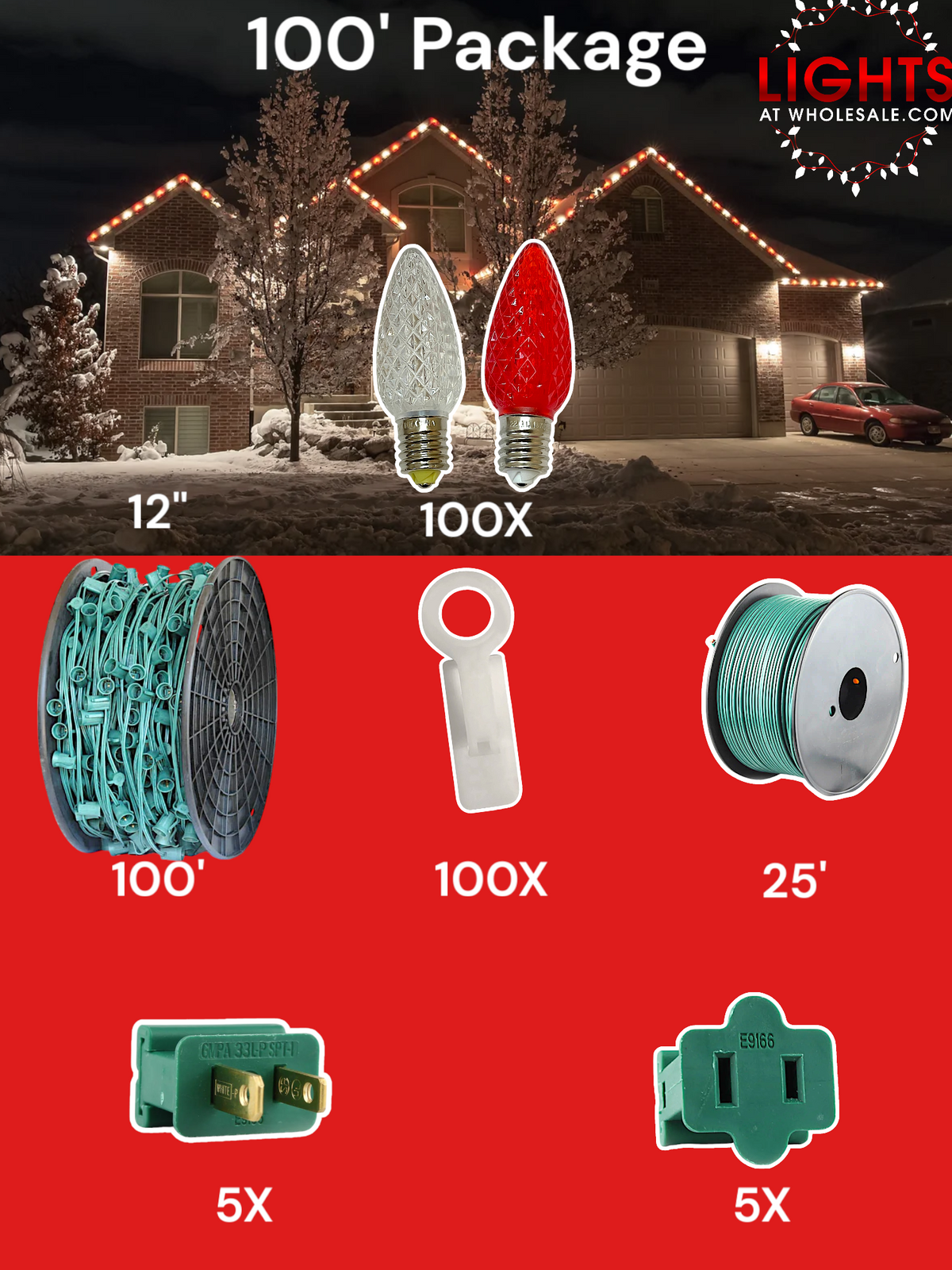 C9 LED 100&#39; &amp; 125&#39; Christmas Light Pro Packages