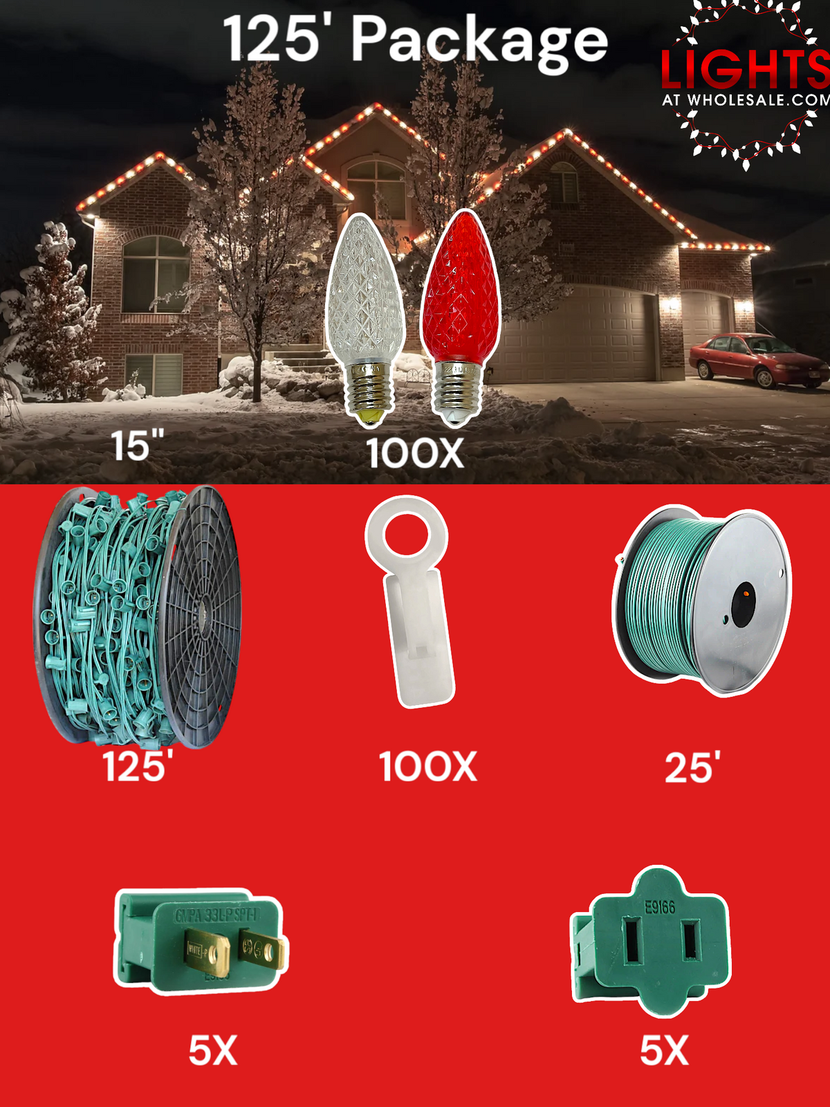 C9 LED 100&#39; &amp; 125&#39; Christmas Light Pro Packages