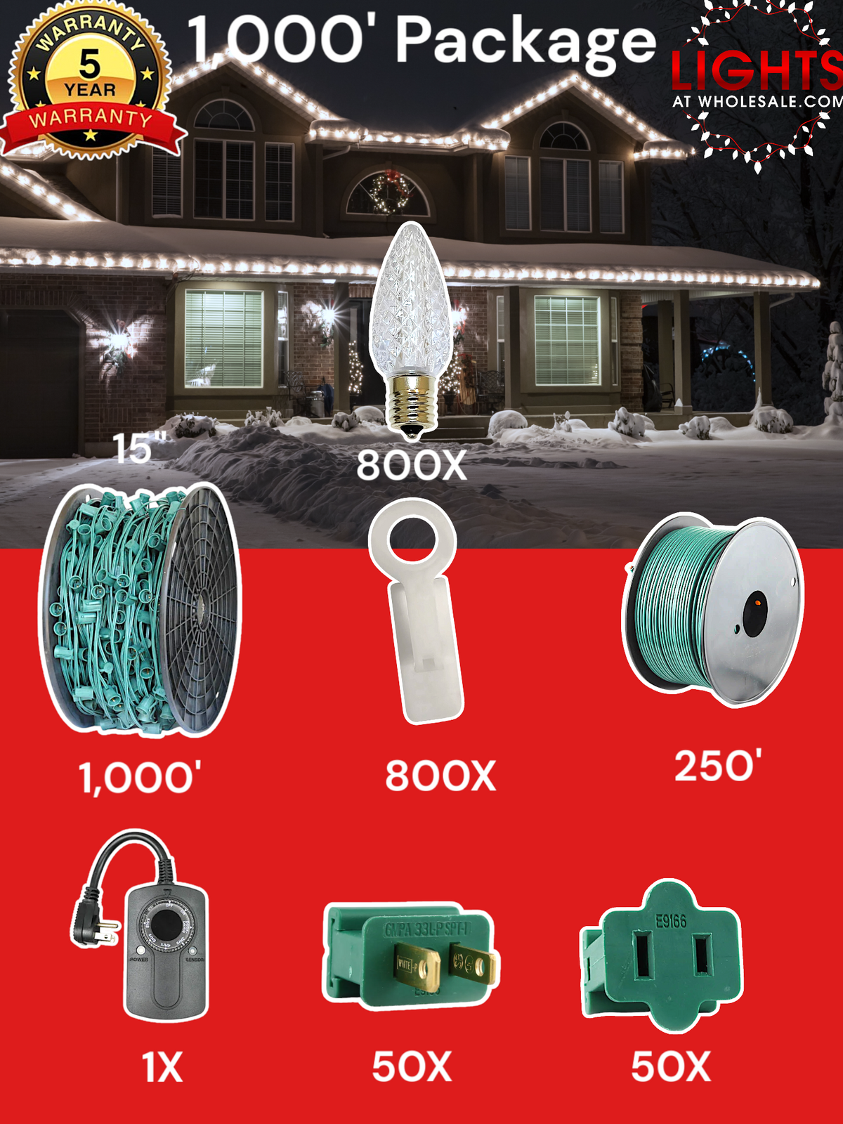 C9 LED 1000&#39; Christmas Light Pro Packages