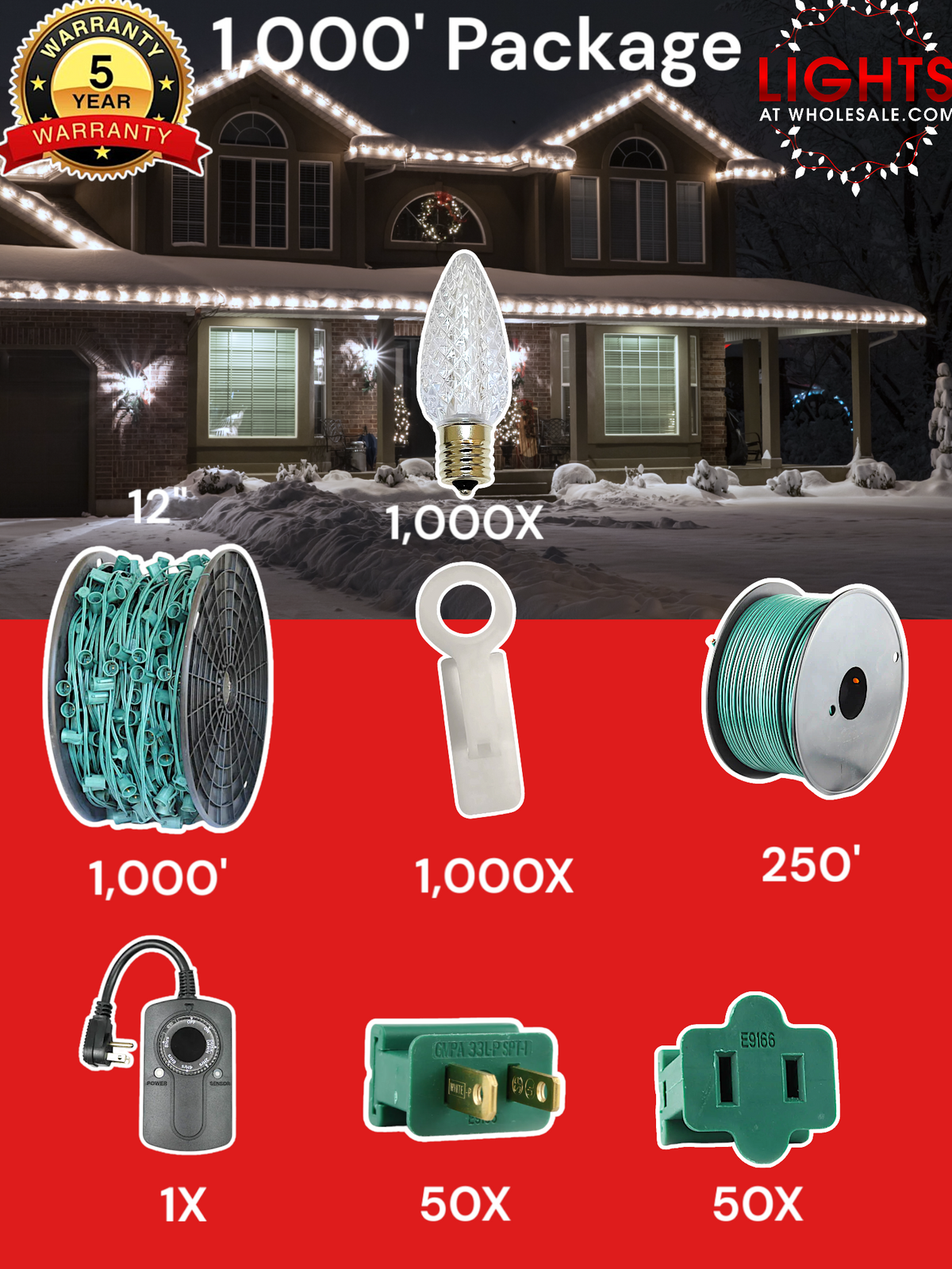 C9 LED 1000&#39; Christmas Light Pro Packages