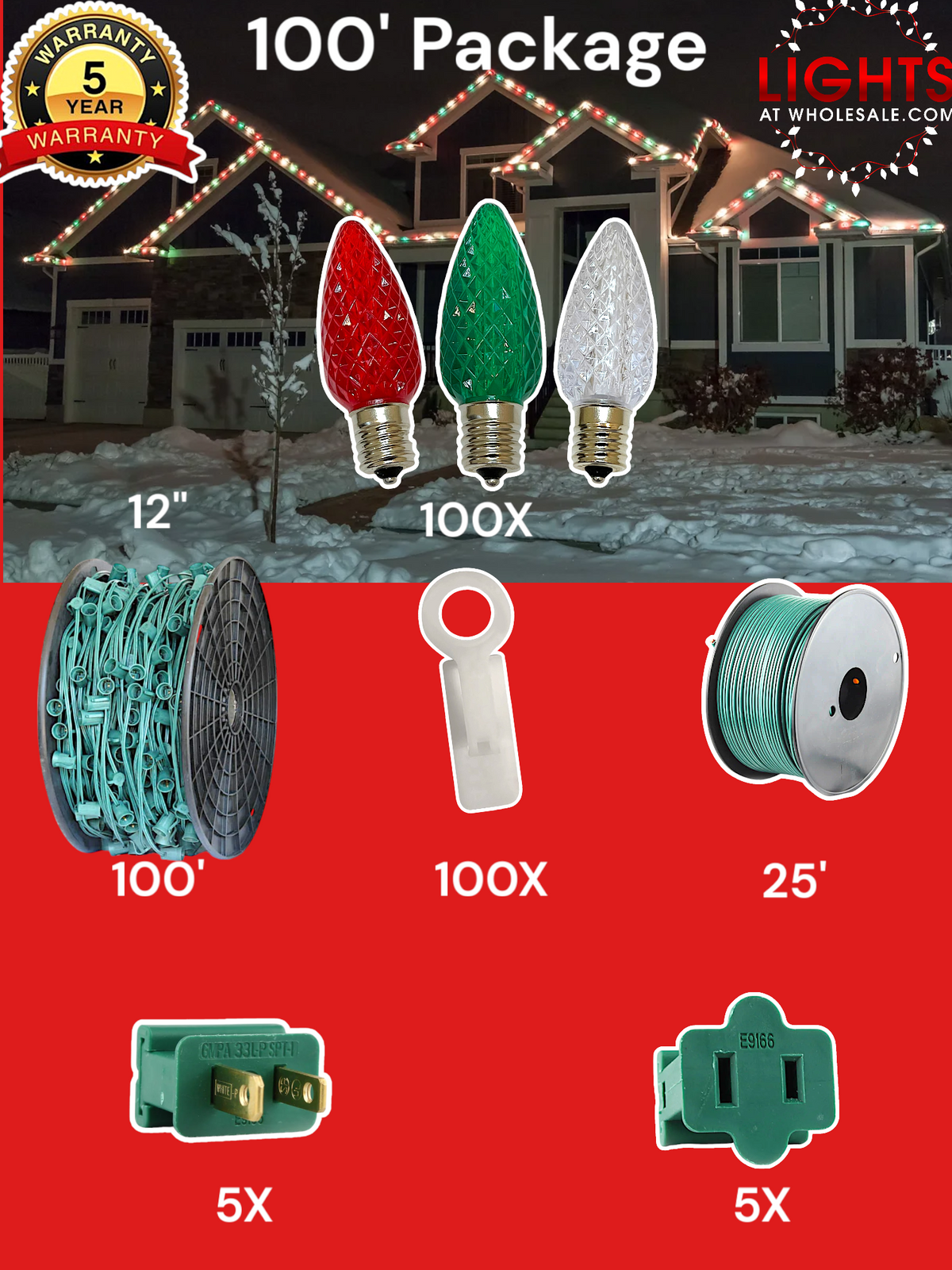 C9 LED 100&#39; &amp; 125&#39; Christmas Light Pro Packages