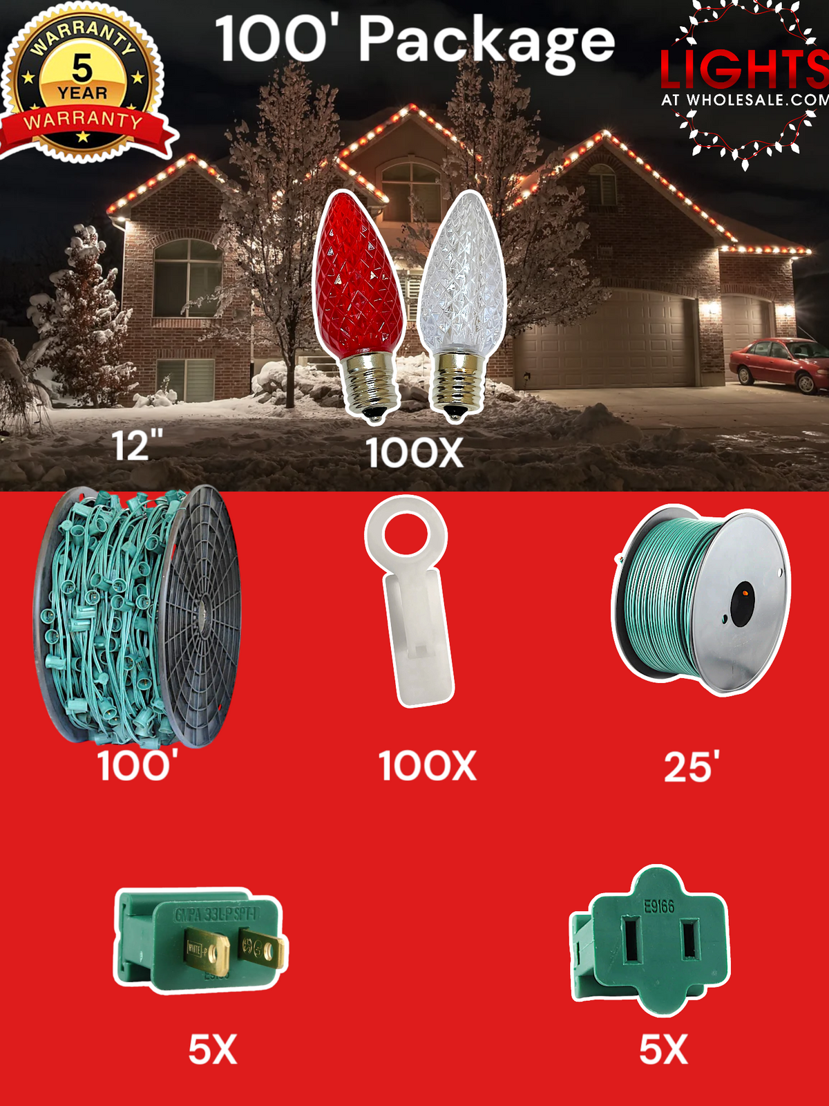 C9 LED 100&#39; &amp; 125&#39; Christmas Light Pro Packages