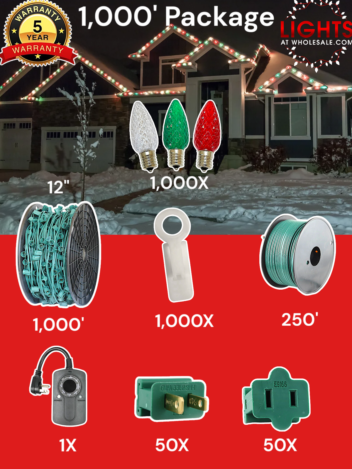 C9 LED 1000&#39; Christmas Light Pro Packages