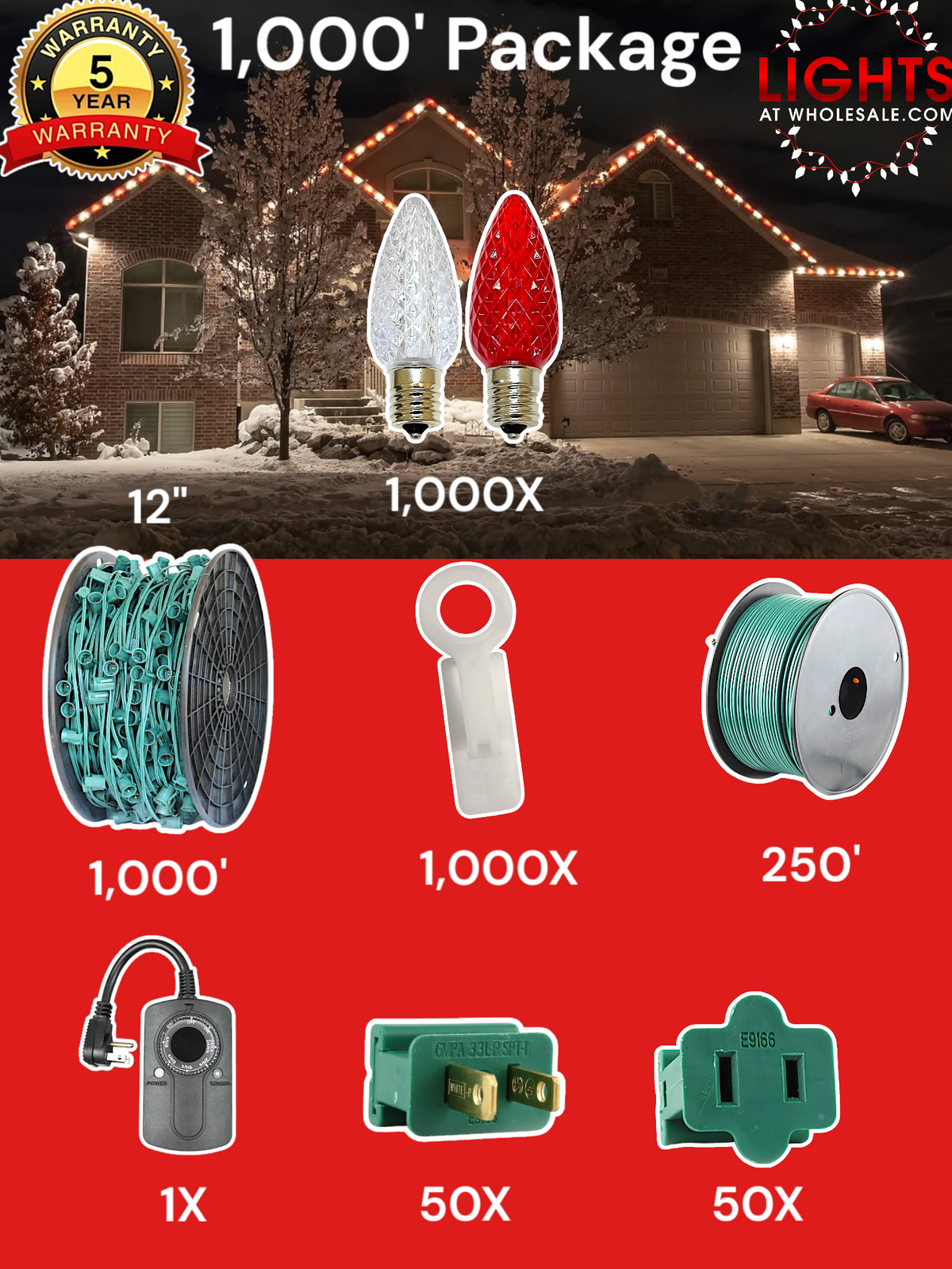 C9 LED 1000&#39; Christmas Light Pro Packages