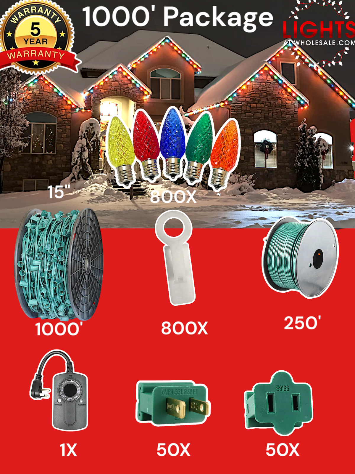 C9 LED 1000&#39; Christmas Light Pro Packages