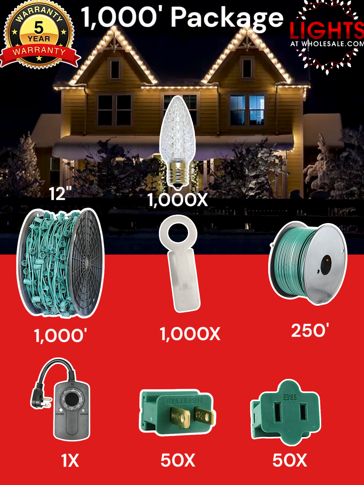 C9 LED 1000&#39; Christmas Light Pro Packages