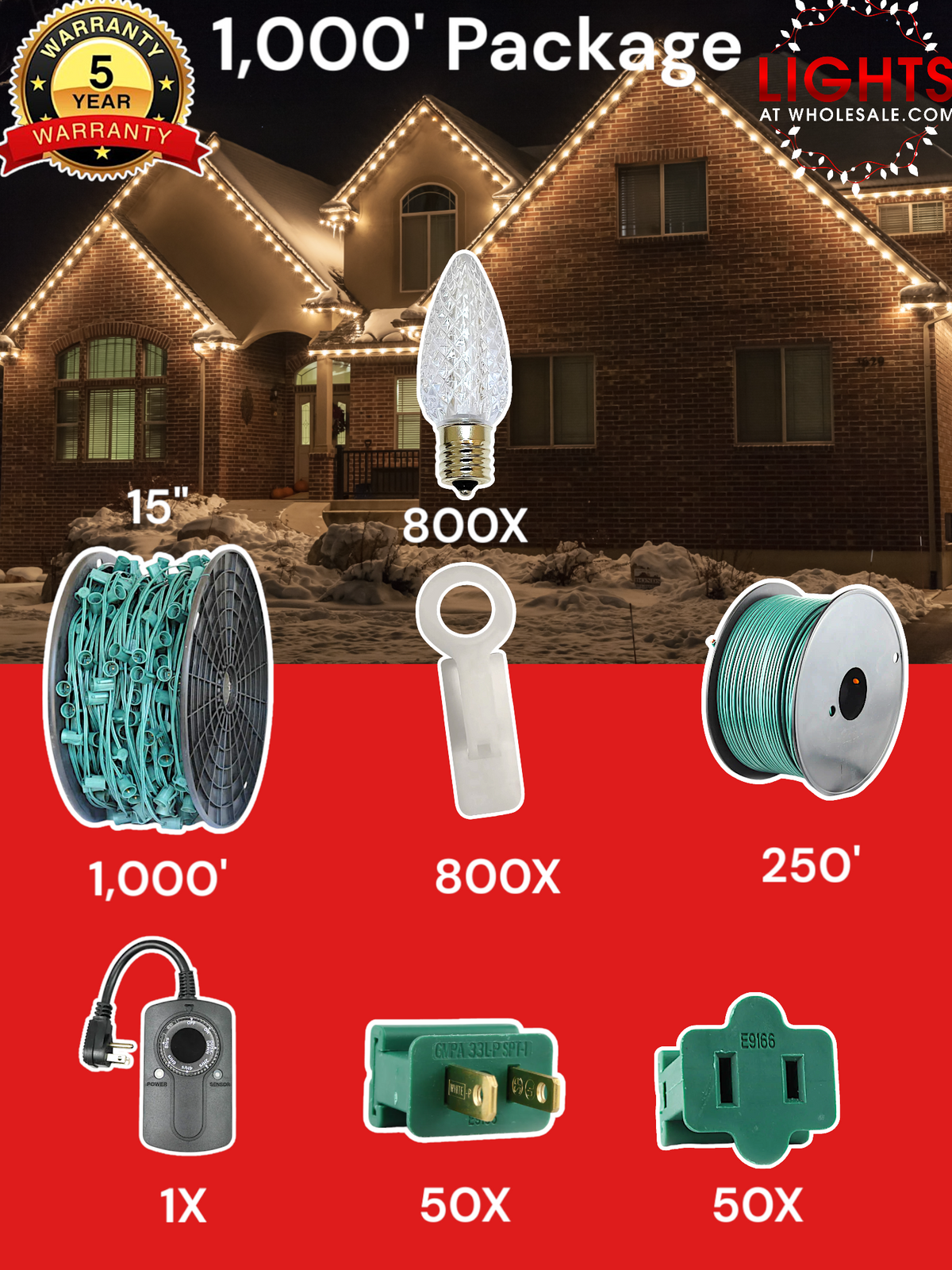 C9 LED 1000&#39; Christmas Light Pro Packages