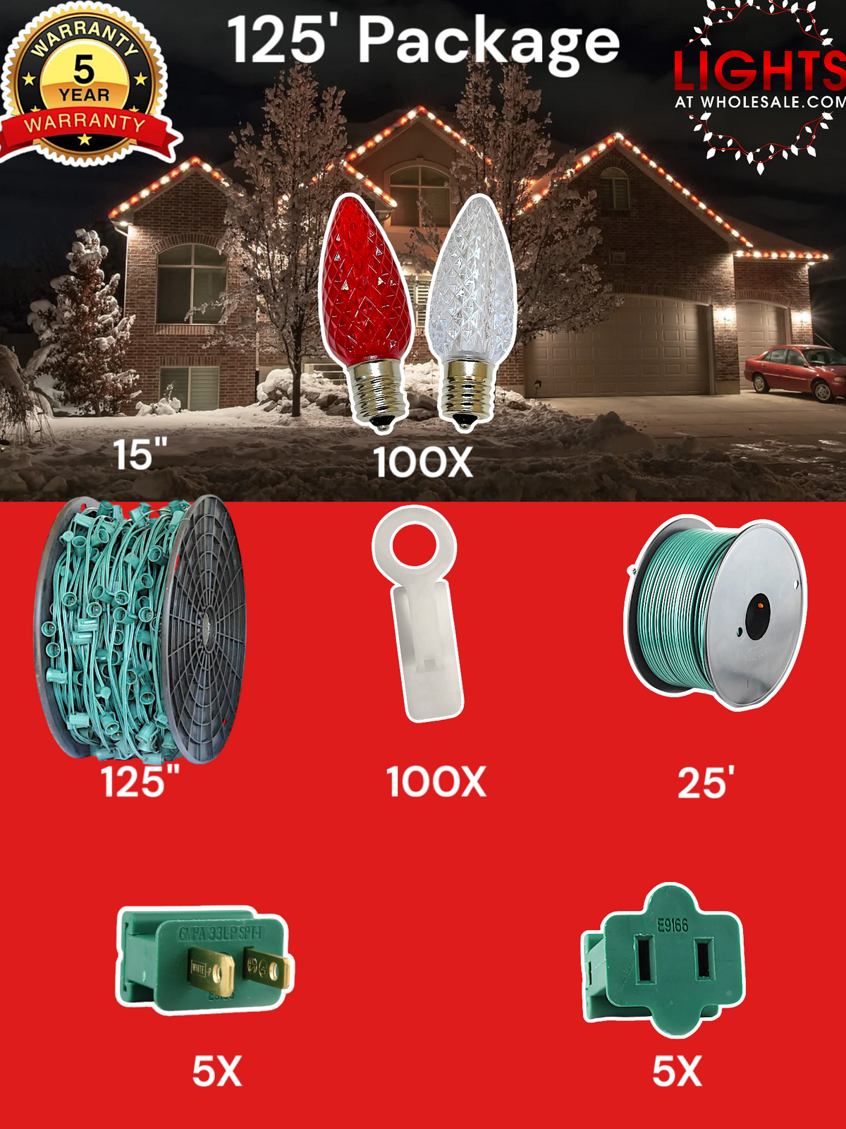 C9 LED 100&#39; &amp; 125&#39; Christmas Light Pro Packages